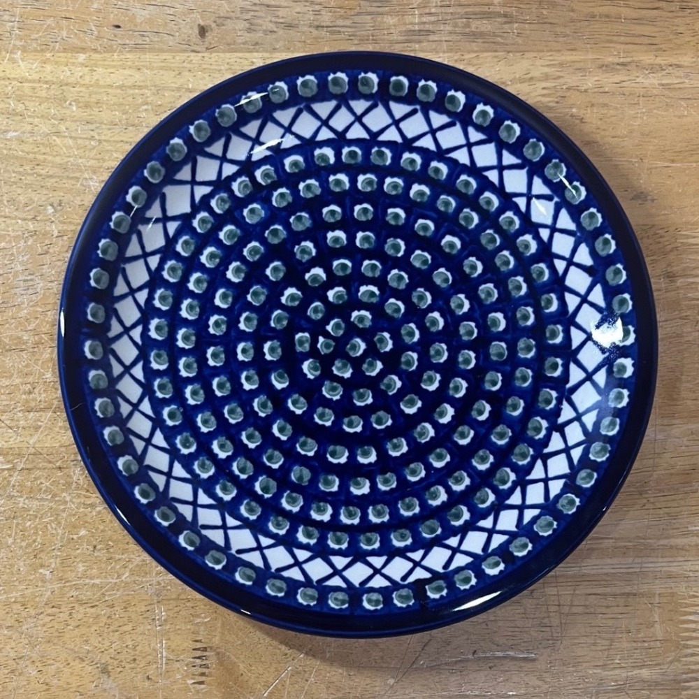 Boleslawiec Dinner Plate Blue White Vtg Polish Pottery Peacock Eye Lattice 11.5"